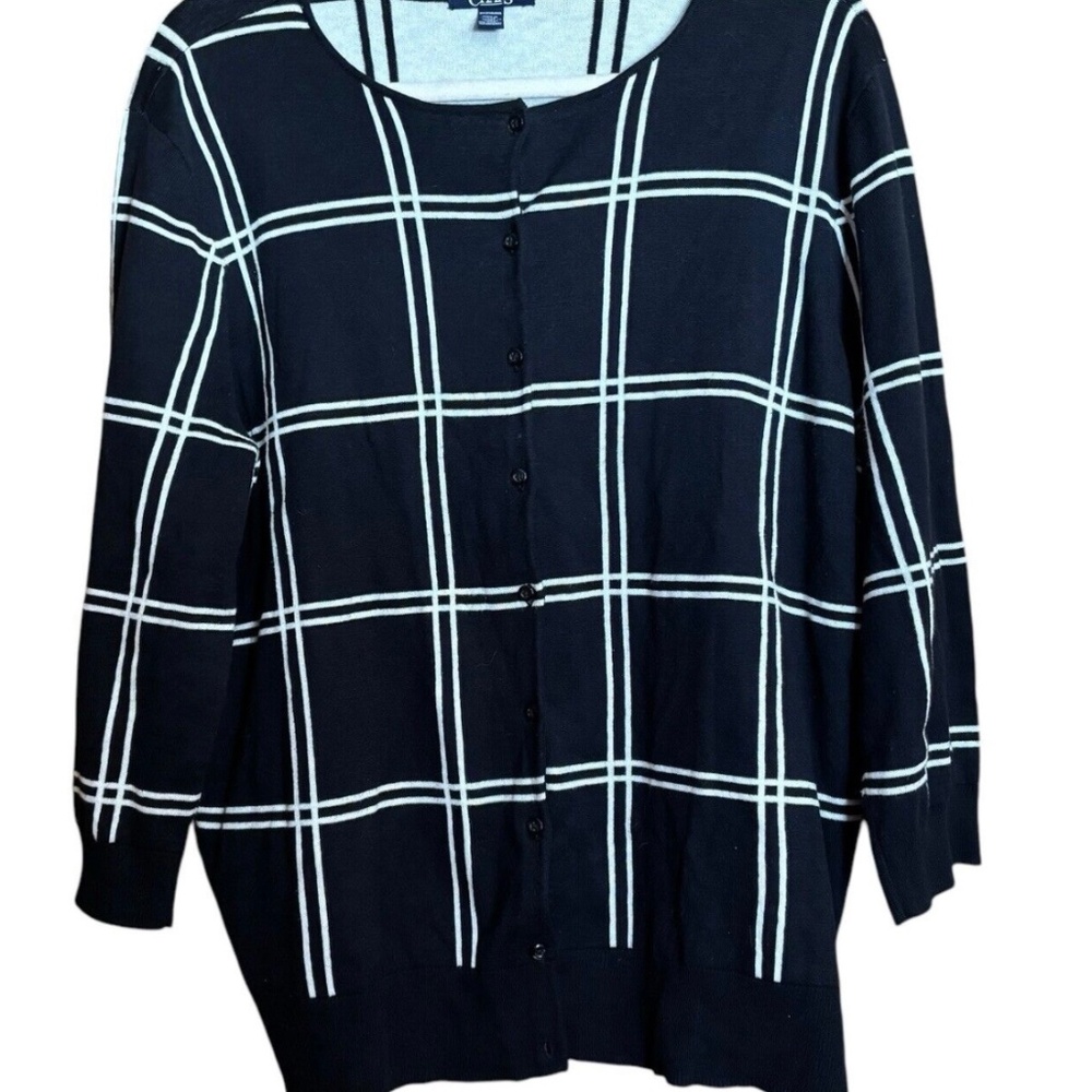 Vintage Chaps Women’s Cardigan Sweater Jacket Navy with White Windowpane Size XL